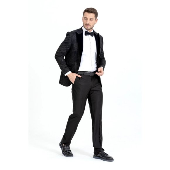 Derman Black Spotted Pattern Silvery Fabric Tuxedo - Picture 5 of 7